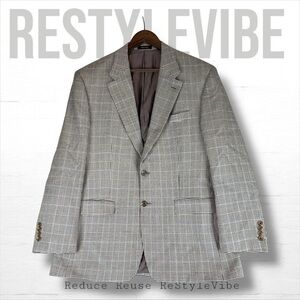 CHAPS Men’s Size 42R Blazer Suit Coat 100% Silk Houndstooth Lined Jacket